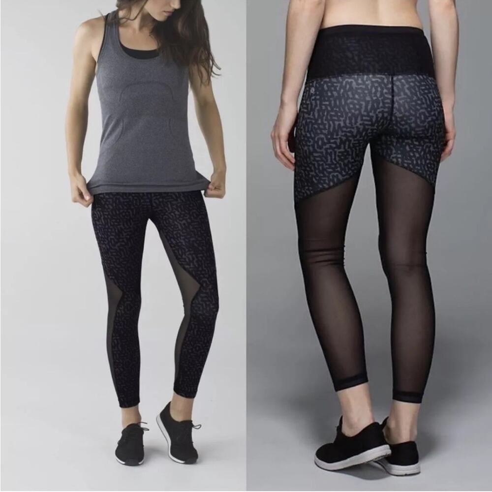 LULULEMON Running In The City 7/8 Luxtreme Mesh Geo Tight Leggings Size 6 - Picture 2 of 6